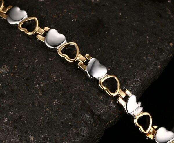 Silver and Gold Heart Magnetic Health Bracelet for women - Image 2