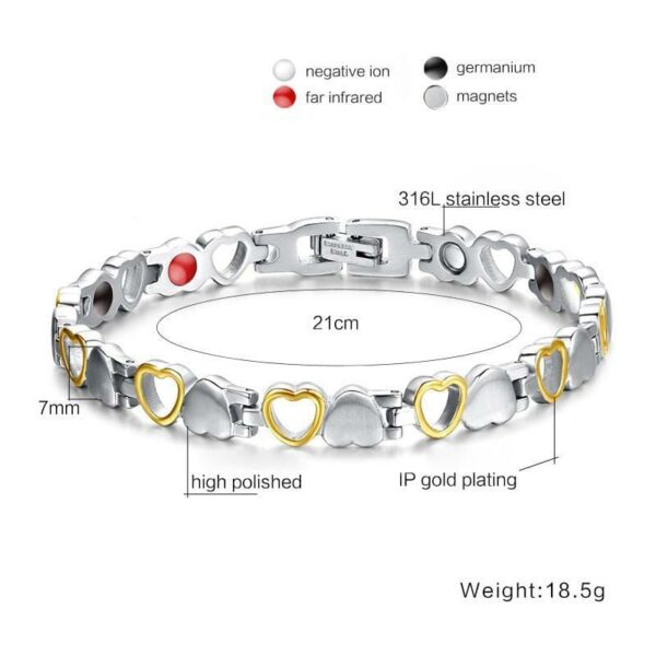 Silver and Gold Heart Magnetic Health Bracelet for women - Image 5