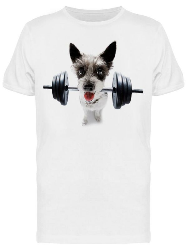 Fitness Puppy Lifting Weights Tee Men's -Image by Shutterstock