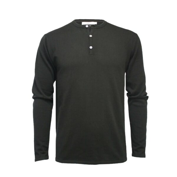 Jersey Henley T Shirt black Long Sleeves St Tropez - Image 2